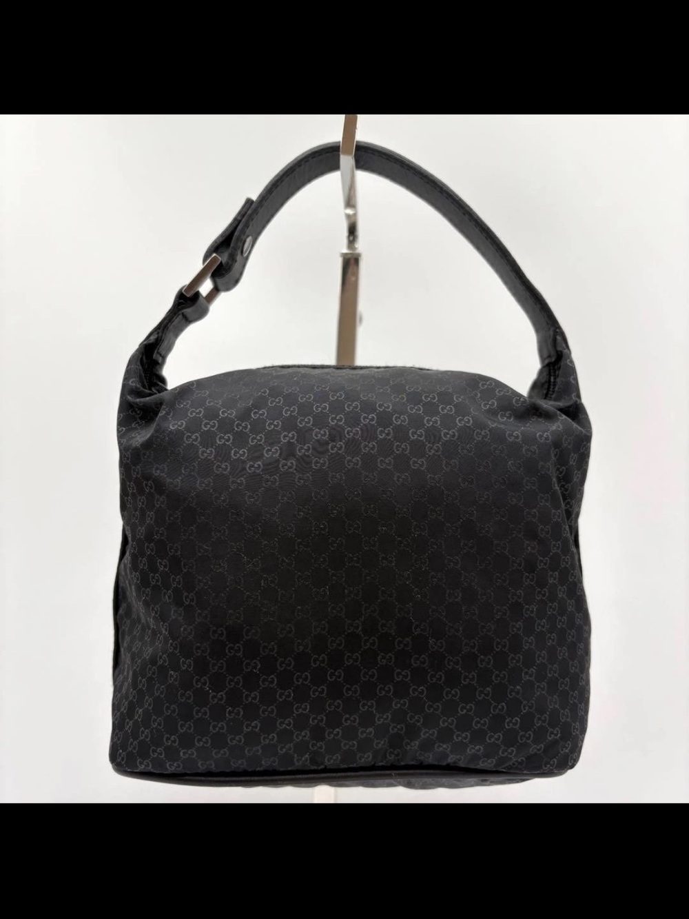 Gucci Black Monogram Shoulder Hobo Bag